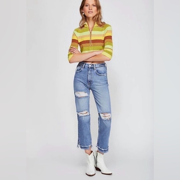 We The Free Denim - We The Free Lita Light Wash Distressed High Rise Slim Leg Jeans